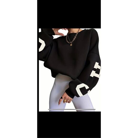 Over sized Casual print, drop shoulder, long sleeve round neck sweatshirt. By Jo - Picture 6 of 11